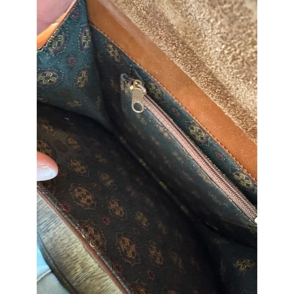 Rosenio Splendid Tan Leather Document Bag Portfolio Case Gold Rose Logo Vintage